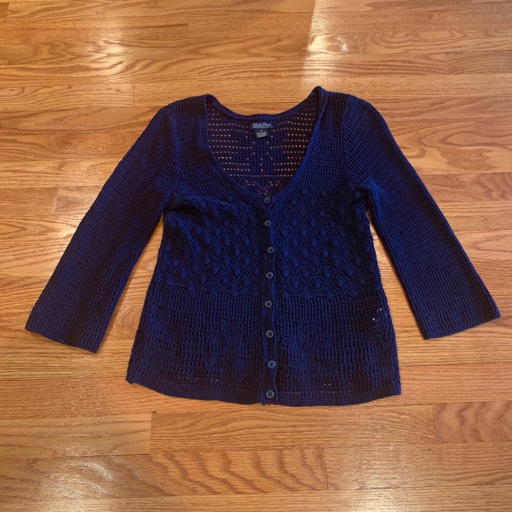 Lucky Brand Navy Crotchet Cardigan